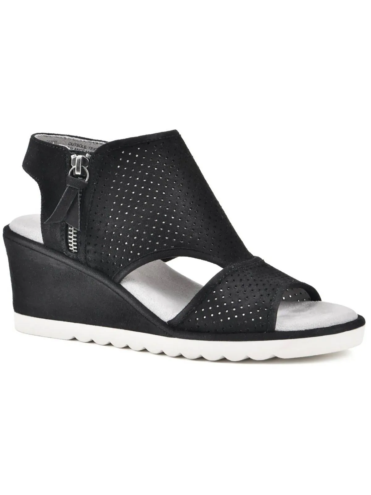 Abby Womens Faux Suede Perforated Wedge Sandals