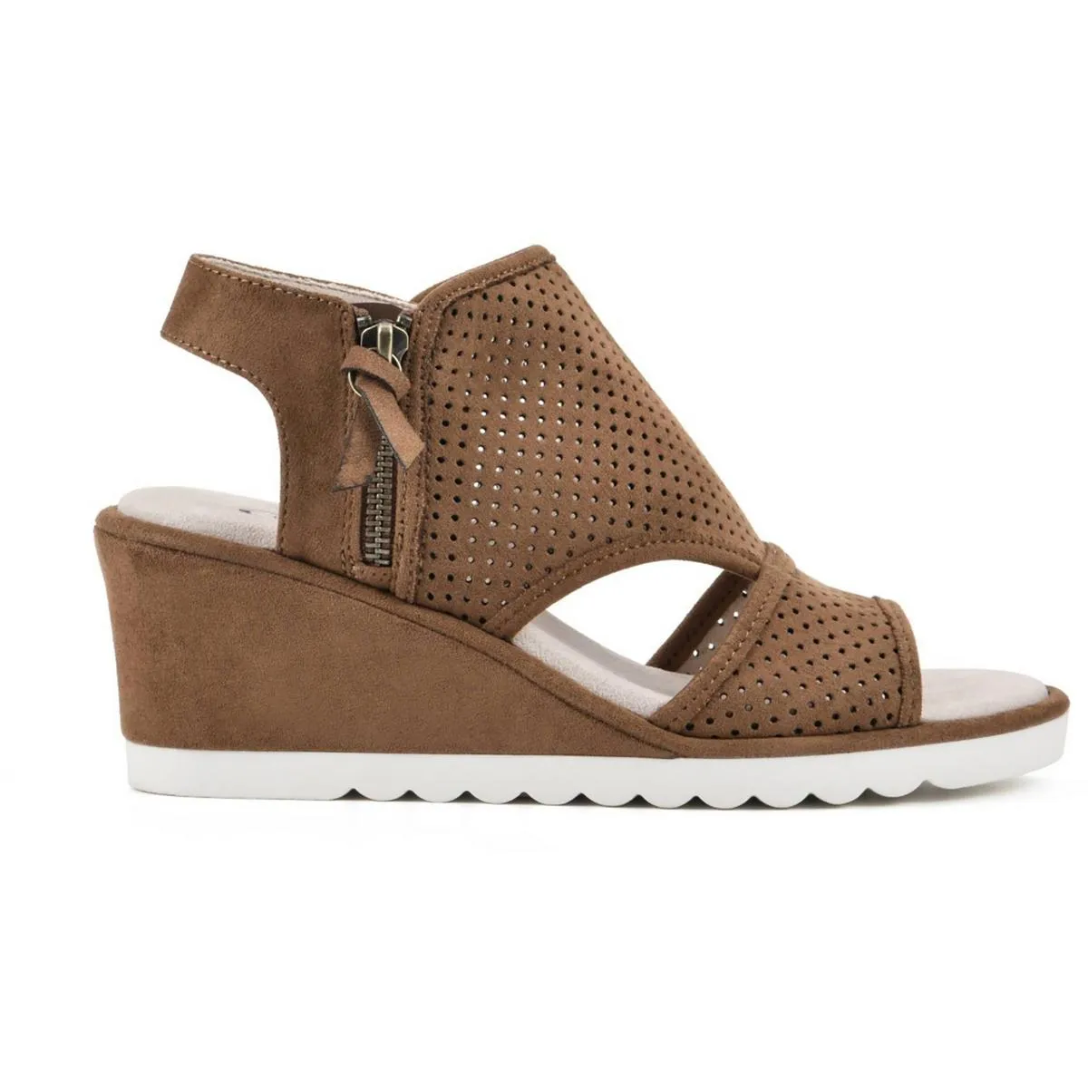 Abby Womens Faux Suede Perforated Wedge Sandals