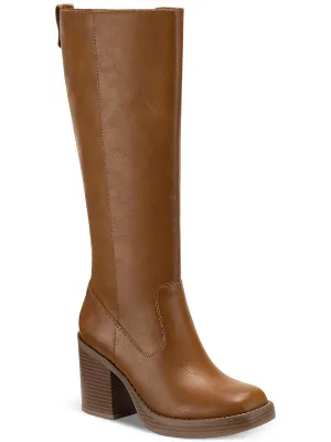 Aiimee Womens Faux Leather Side Zip Knee-High Boots