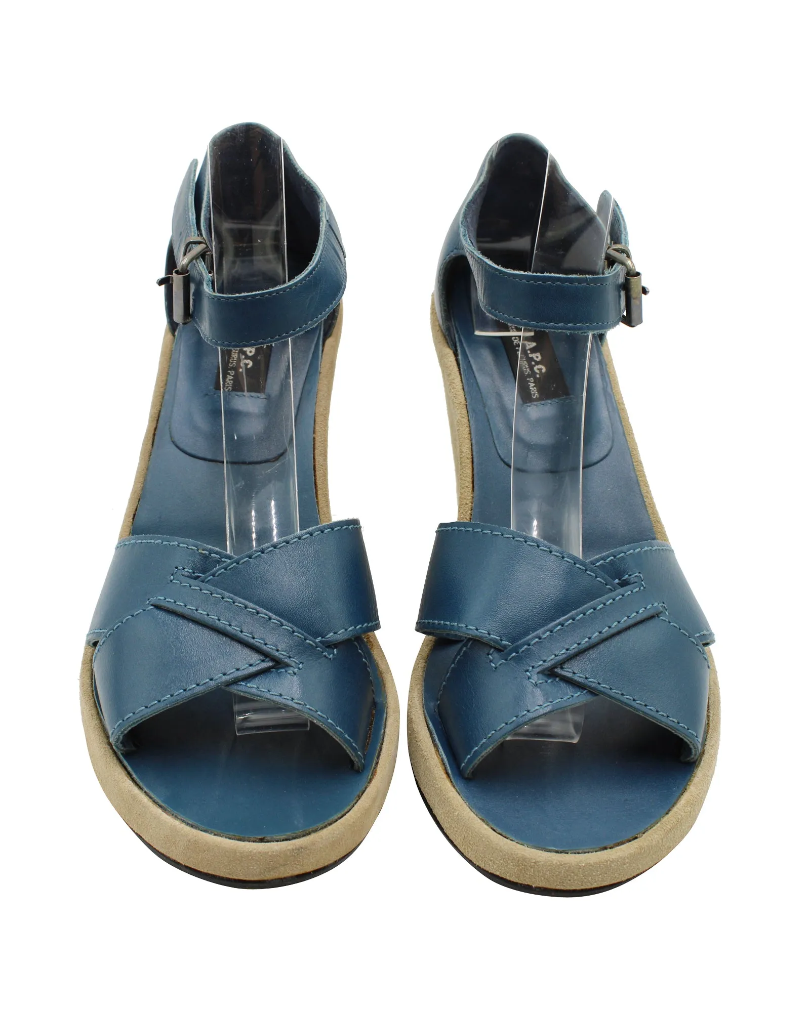 A.P.C Wedge Sandals in Blue Cowhide Leather