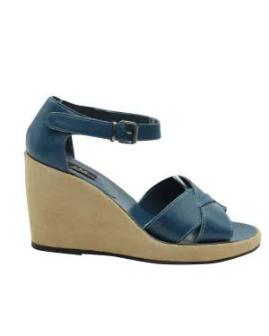 A.P.C Wedge Sandals in Blue Cowhide Leather