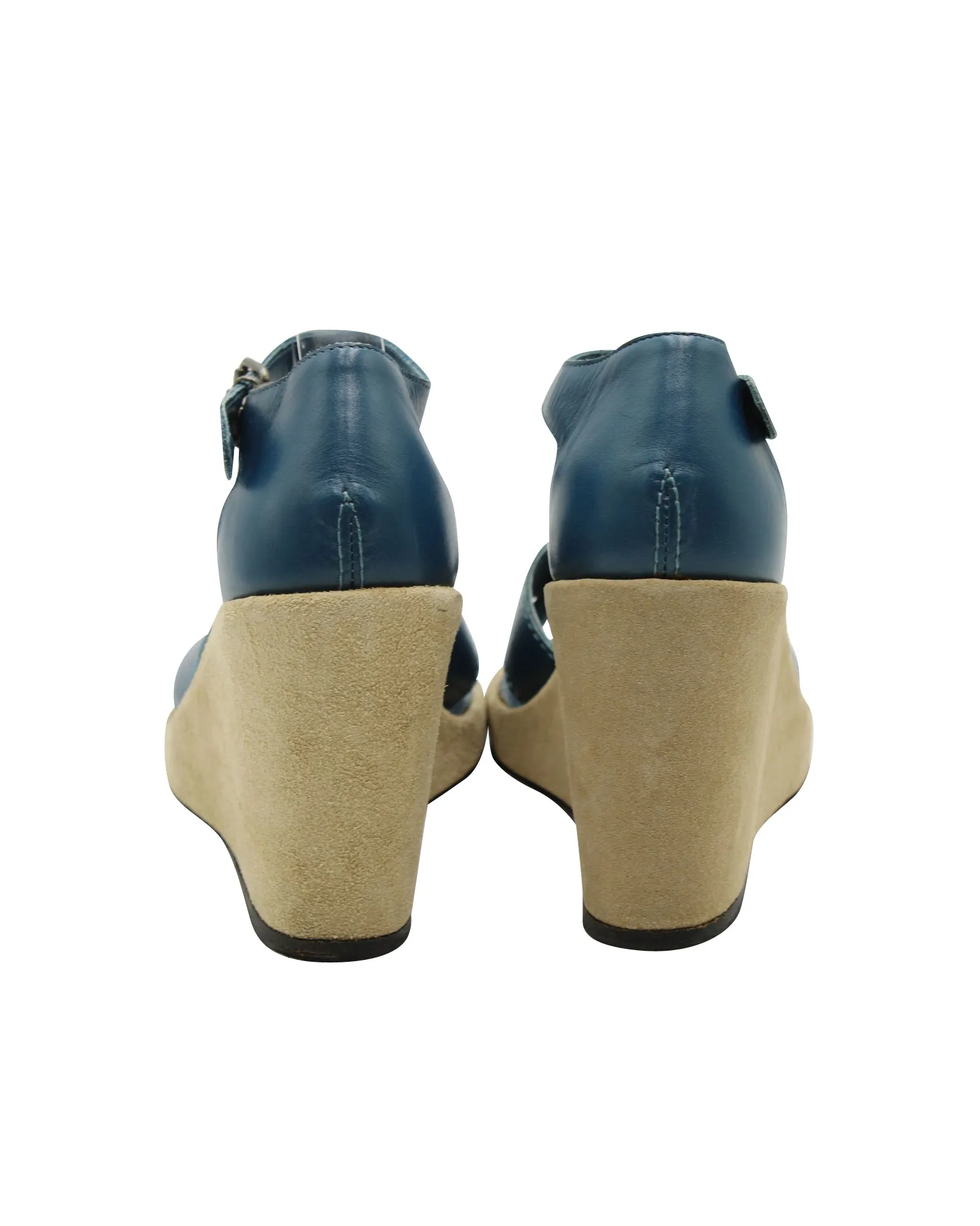 A.P.C Wedge Sandals in Blue Cowhide Leather
