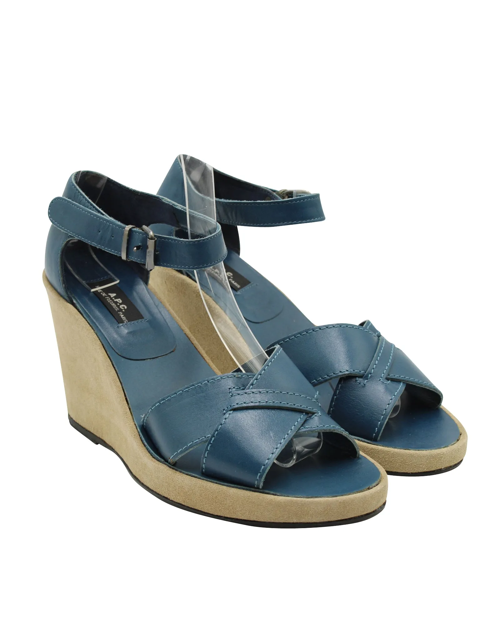 A.P.C Wedge Sandals in Blue Cowhide Leather