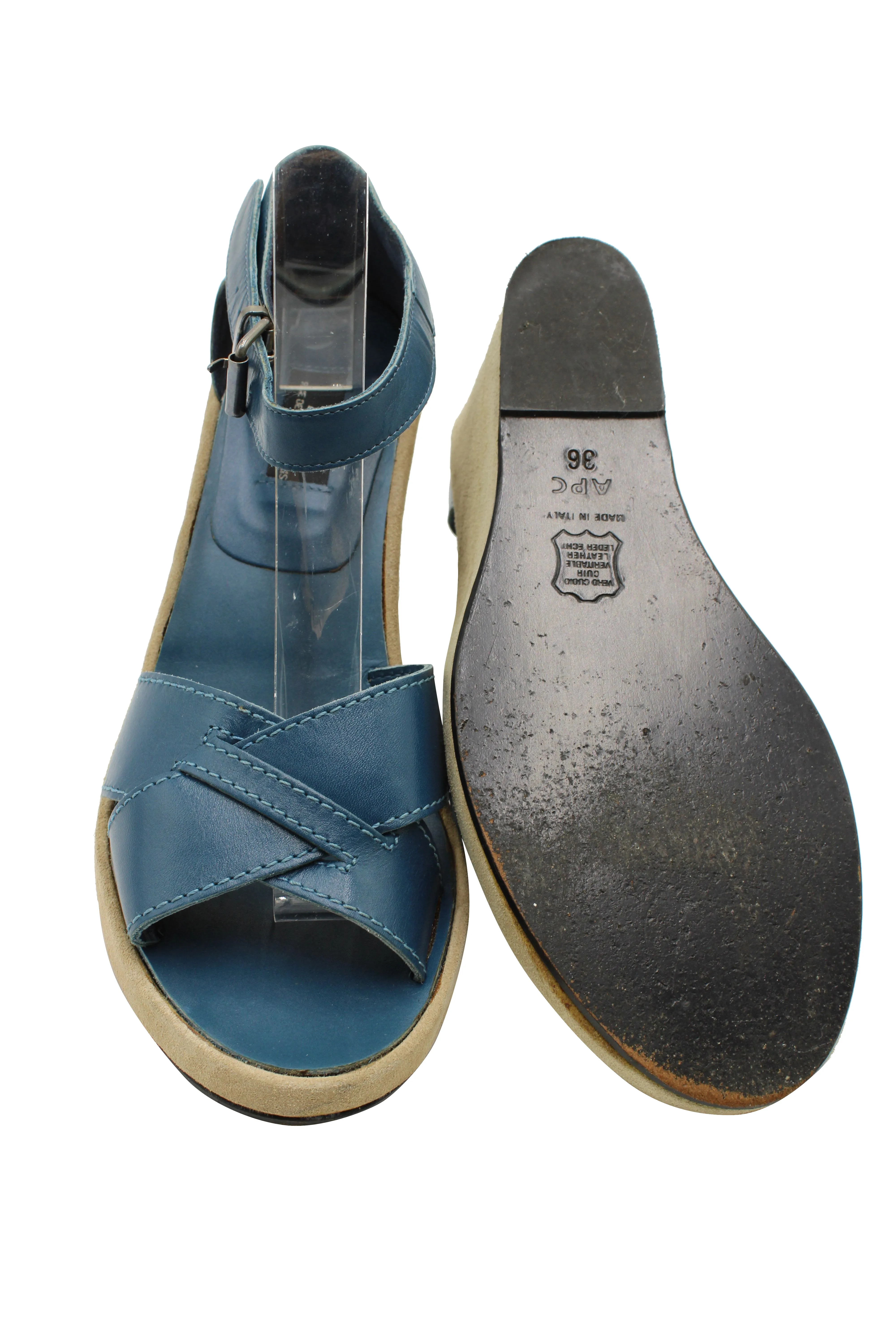 A.P.C Wedge Sandals in Blue Cowhide Leather