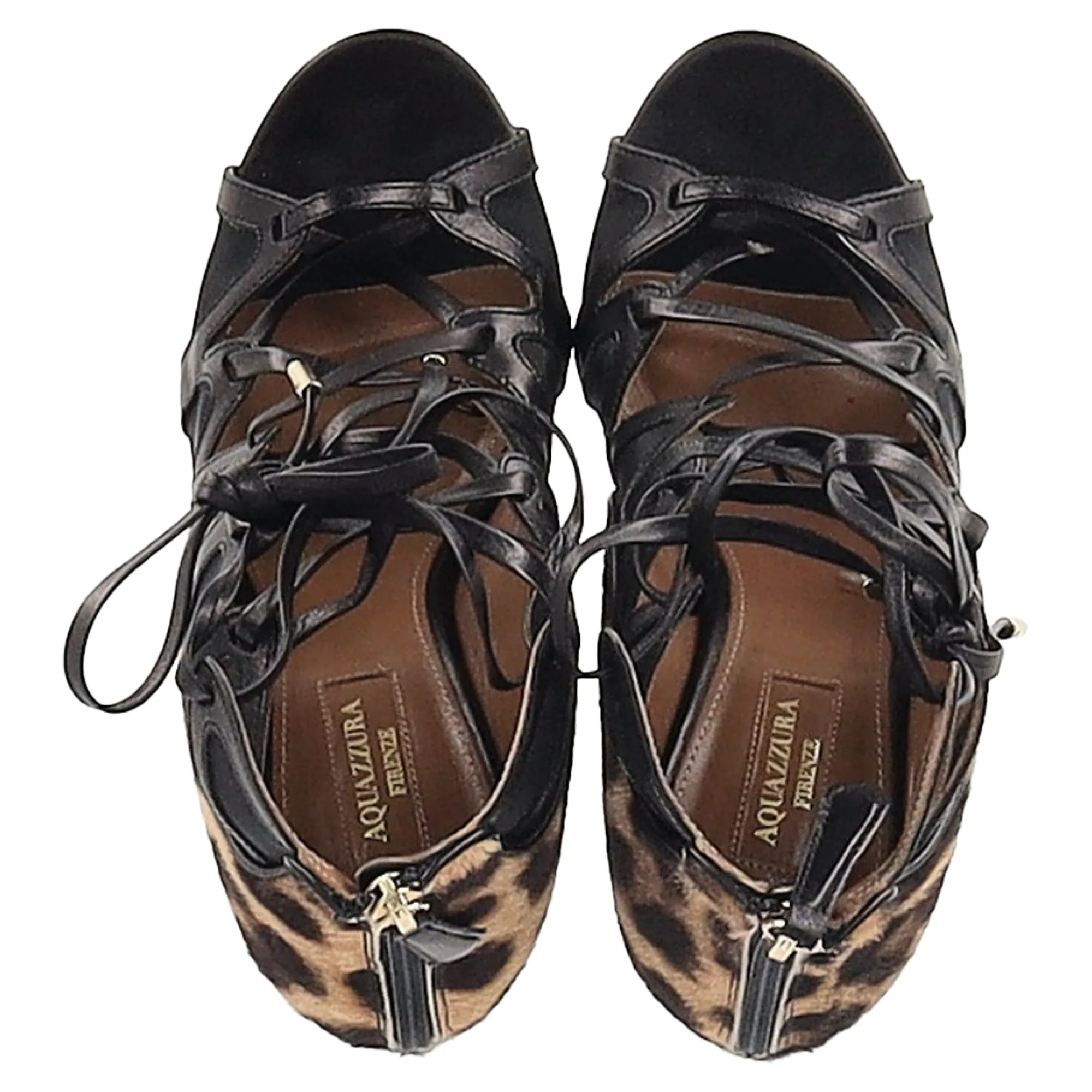 Aquazzura French Lover Leopard Print Sandals in Brown Pony Hair