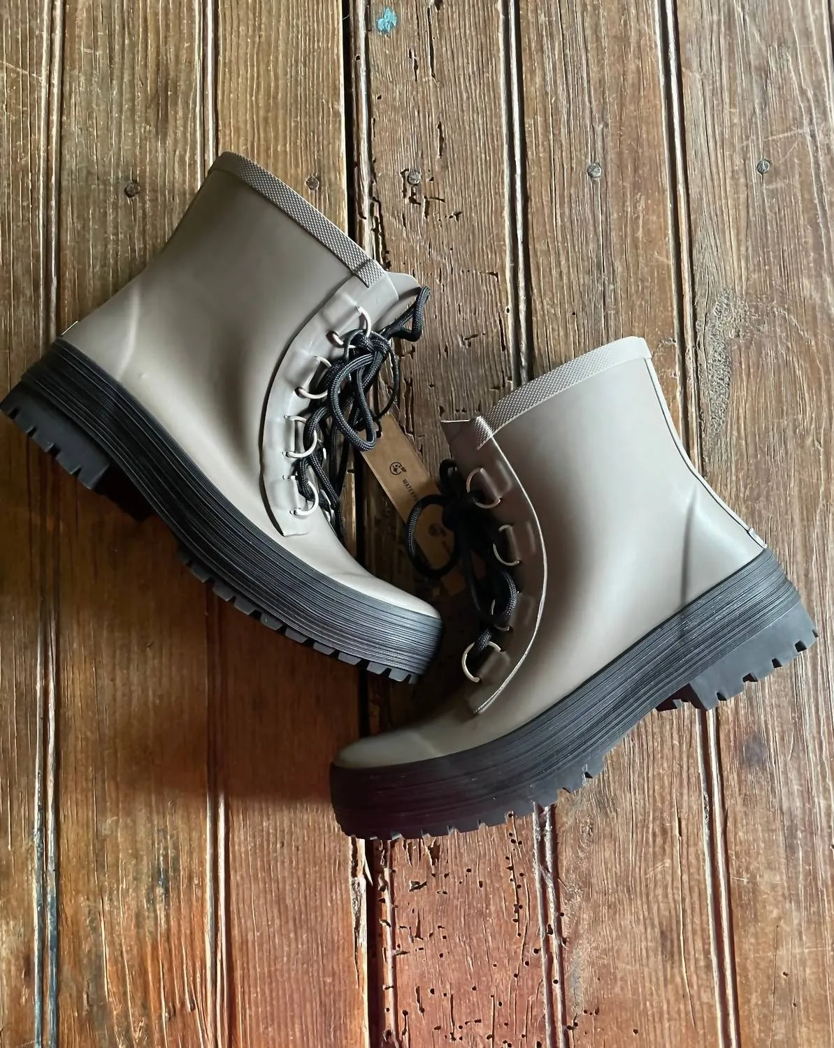 Ava Lace-Up Ankle Rain Boot In Dark Taupe