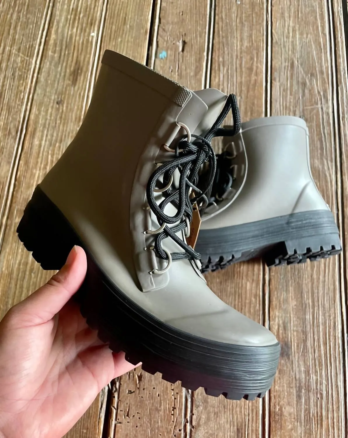 Ava Lace-Up Ankle Rain Boot In Dark Taupe