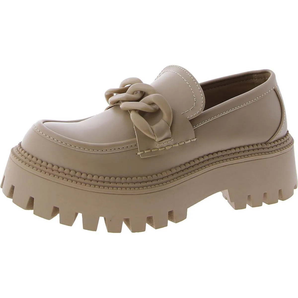 Bianca Womens Faux Leather Block Heel Loafers