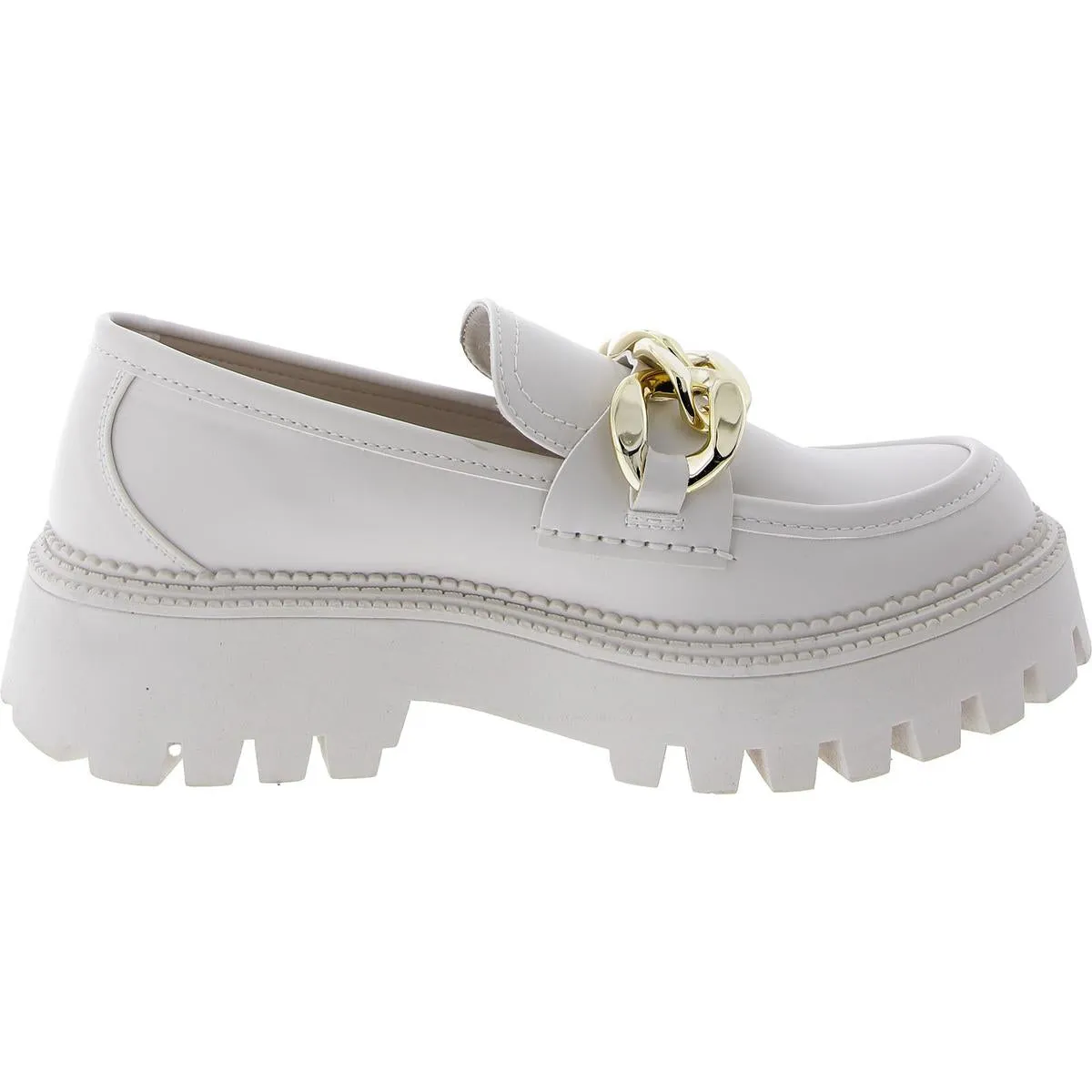 Bianca Womens Faux Leather Block Heel Loafers