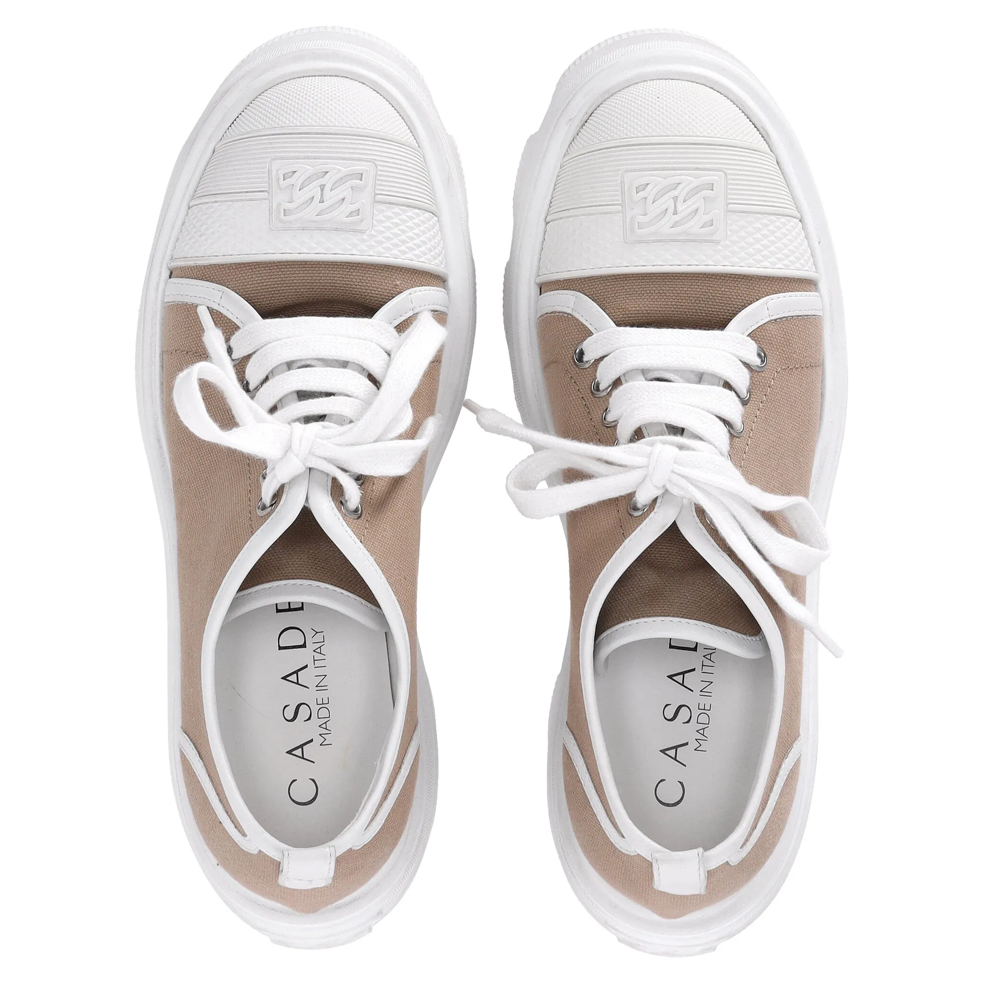 Casadei Maxxxi Fedora Block Heel Sneakers in Brown Canvas