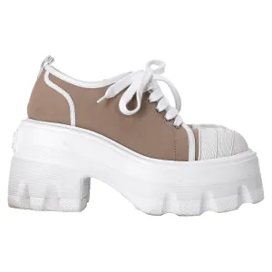Casadei Maxxxi Fedora Block Heel Sneakers in Brown Canvas