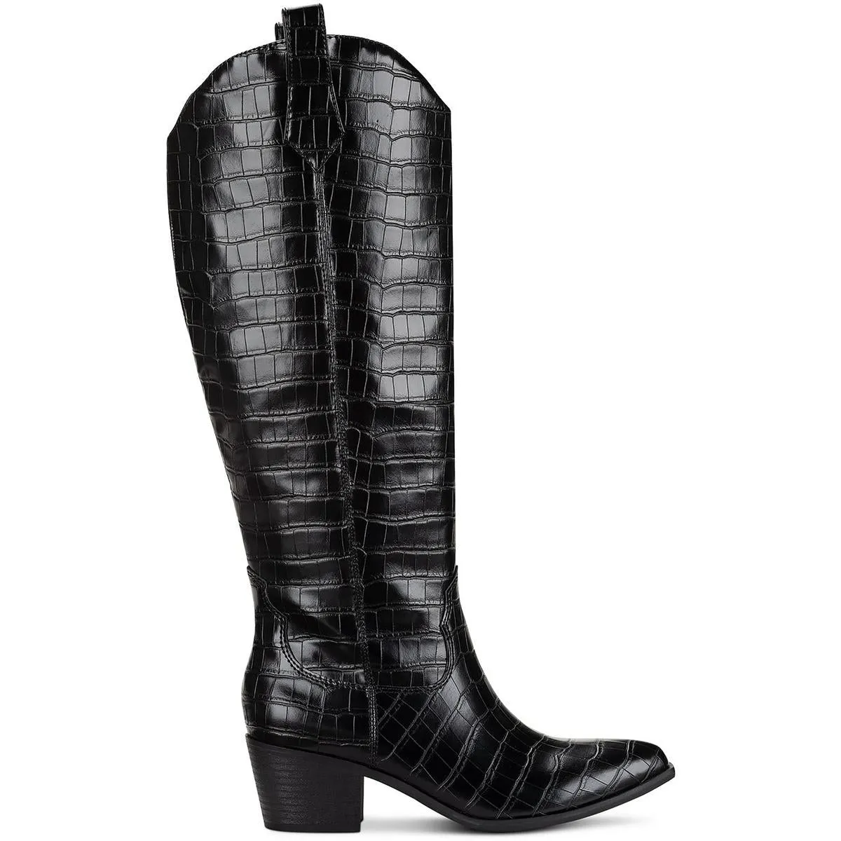 Dollyy Womens Croc Texture Block Heel Knee-High Boots