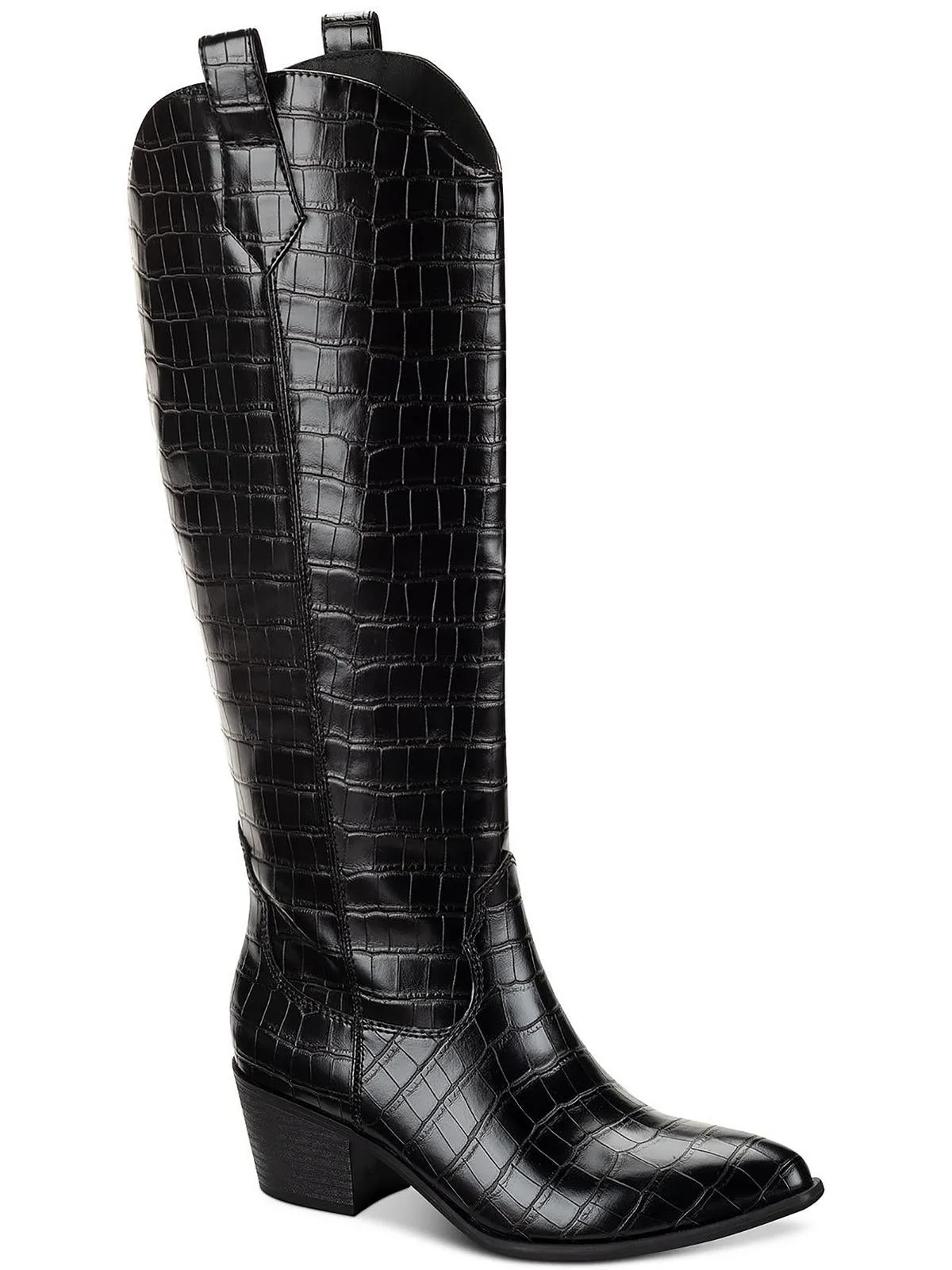 Dollyy Womens Croc Texture Block Heel Knee-High Boots