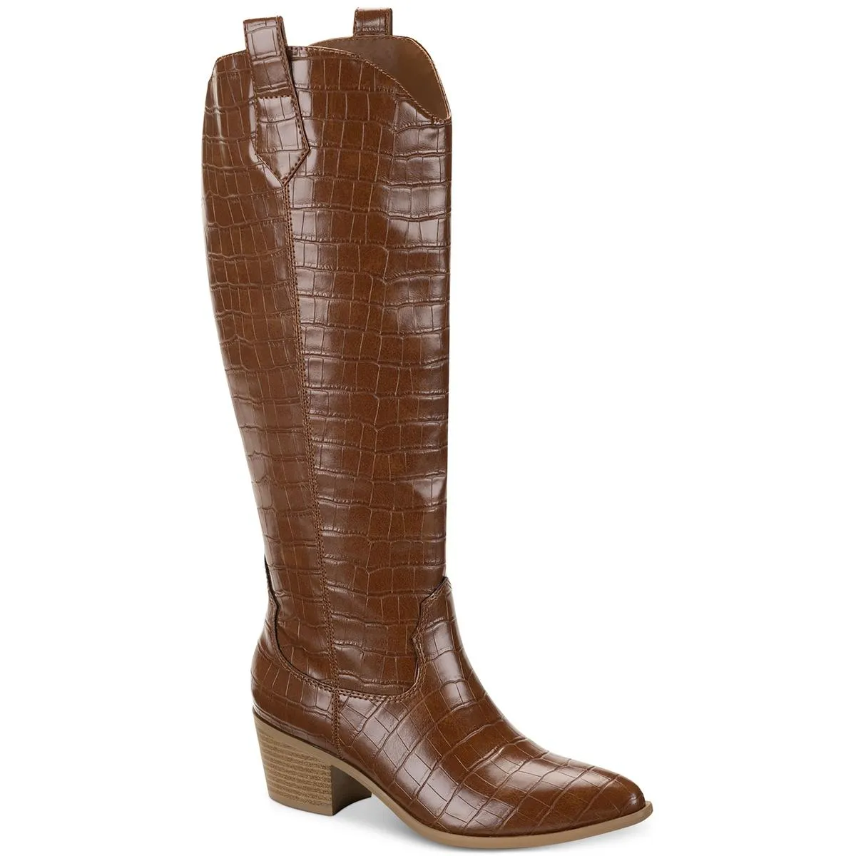 Dollyy Womens Croc Texture Block Heel Knee-High Boots