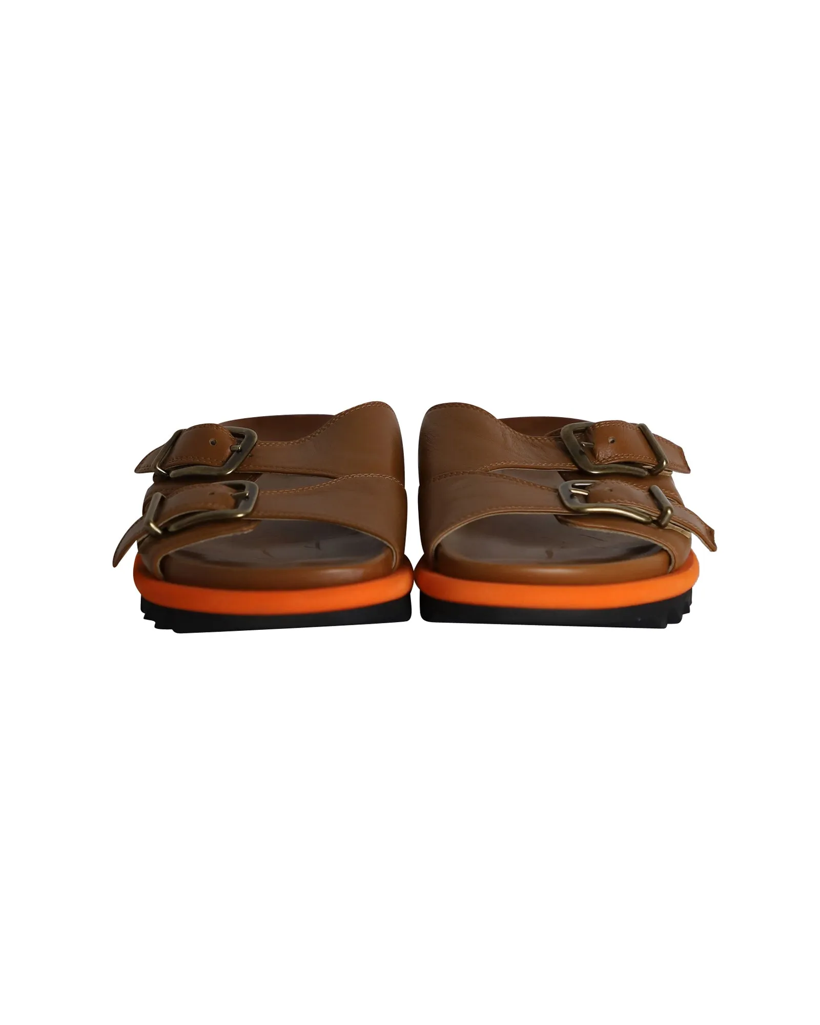 Dries Van Noten Buckled Slides in Tan Leather