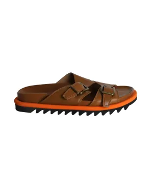 Dries Van Noten Buckled Slides in Tan Leather
