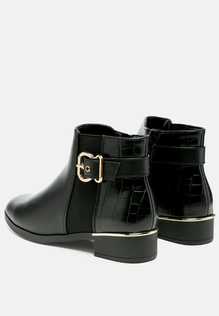 frothy buckled ankle boots with croc detail