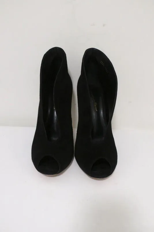 Gianvito Rossi Vamp Booties Black Suede Size 39.5 Peep Toe Ankle Boots