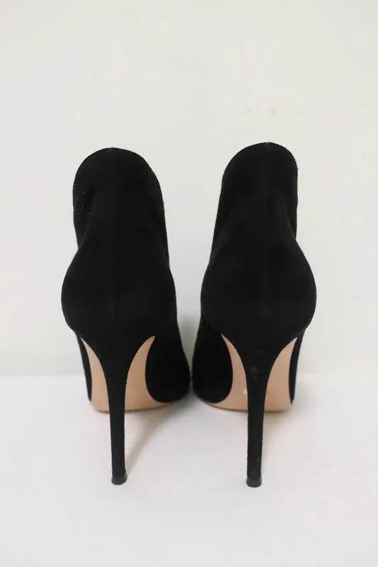 Gianvito Rossi Vamp Booties Black Suede Size 39.5 Peep Toe Ankle Boots
