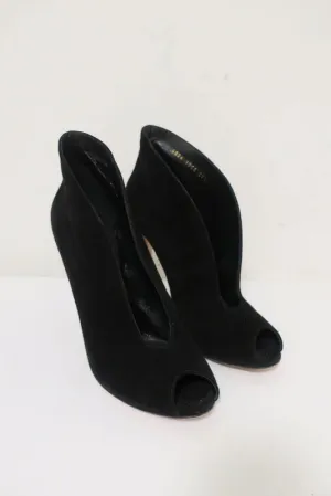 Gianvito Rossi Vamp Booties Black Suede Size 39.5 Peep Toe Ankle Boots