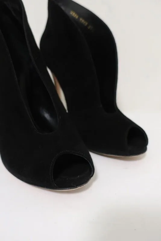 Gianvito Rossi Vamp Booties Black Suede Size 39.5 Peep Toe Ankle Boots