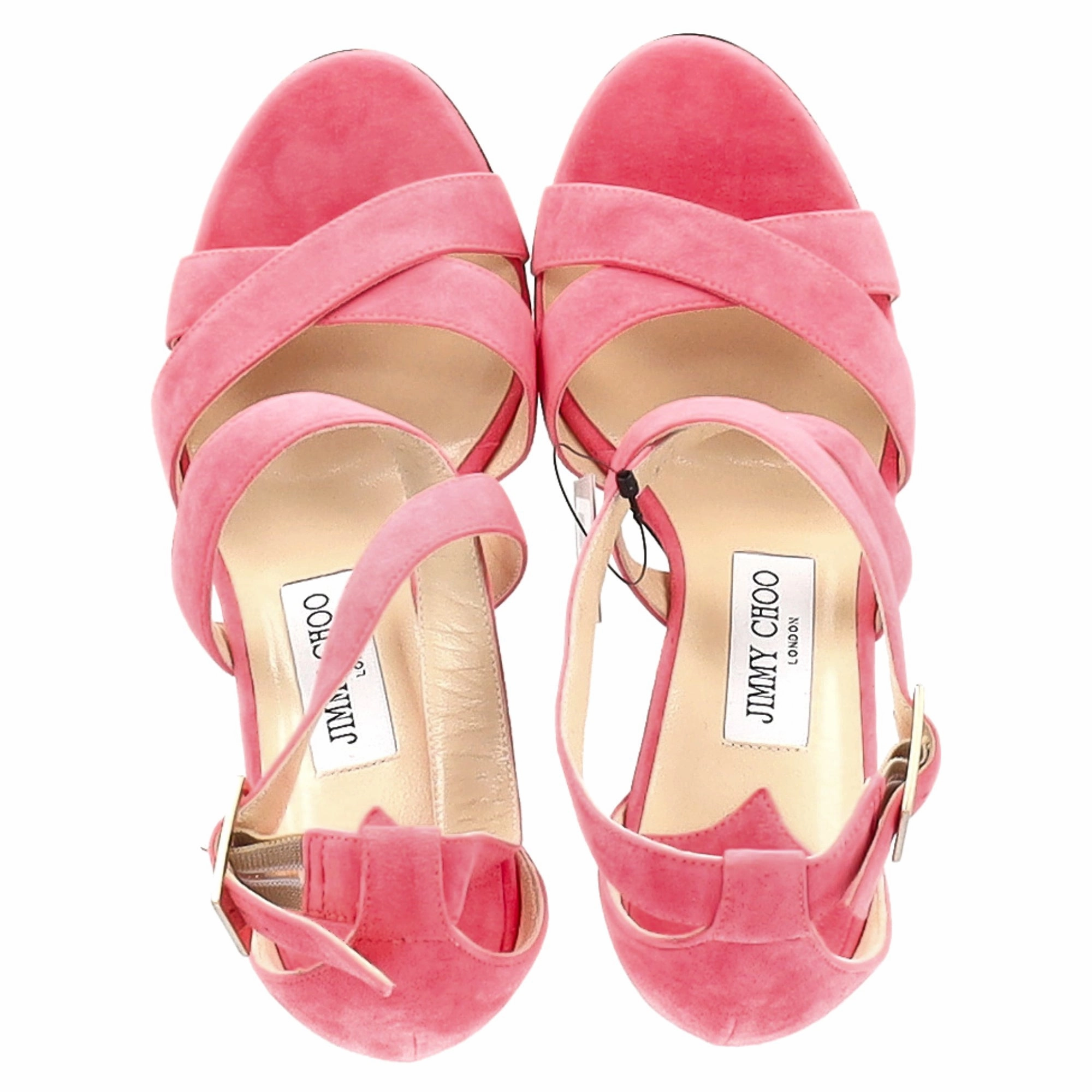Jimmy Choo Strappy High Heel Sandal Heels in Pink Suede Shoes_Jimmy-Choo