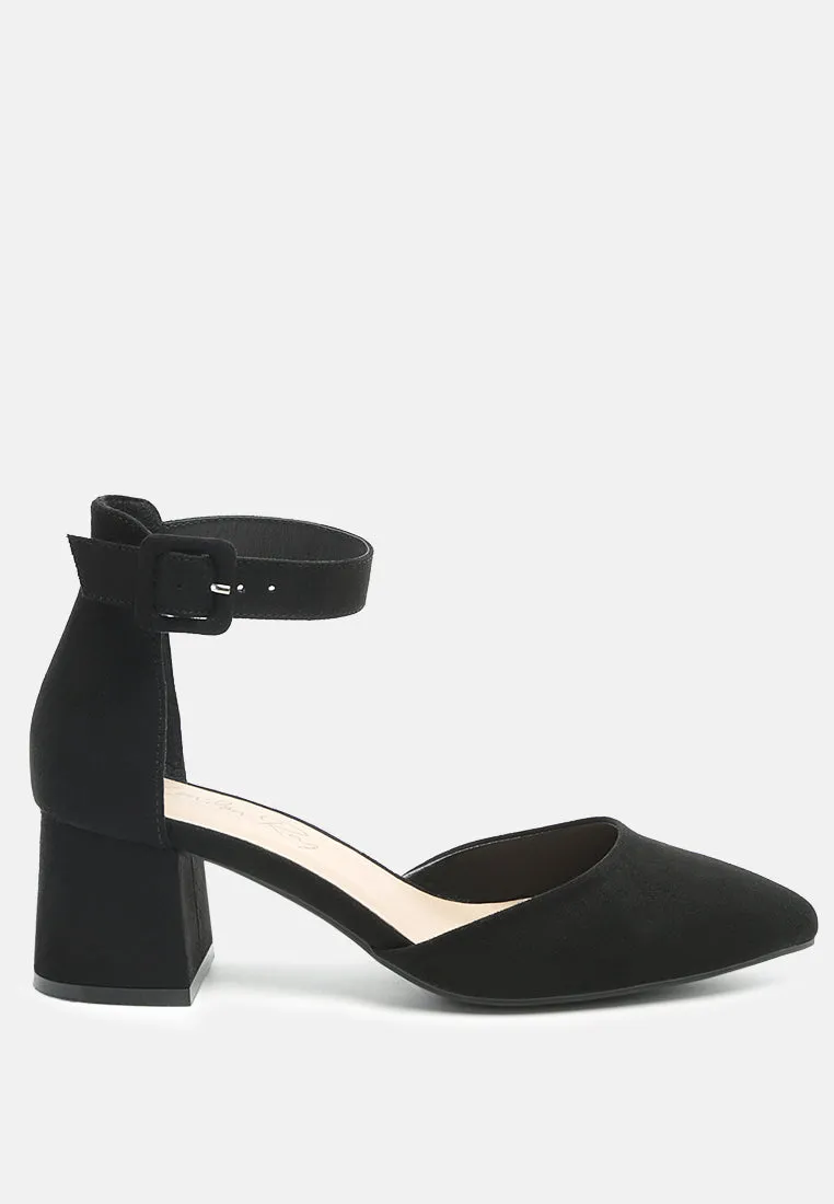 low heel ankle strap block sandals