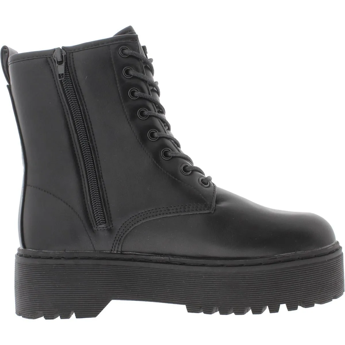 Lucie Womens Faux Leather Lug Sole Combat & Lace-up Boots