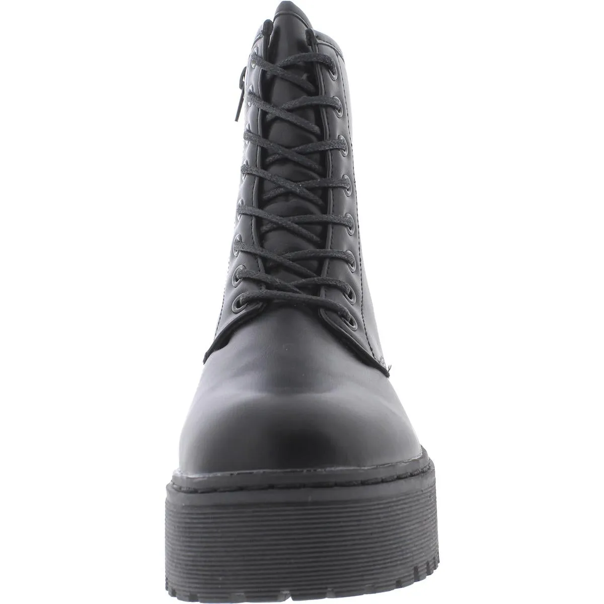 Lucie Womens Faux Leather Lug Sole Combat & Lace-up Boots