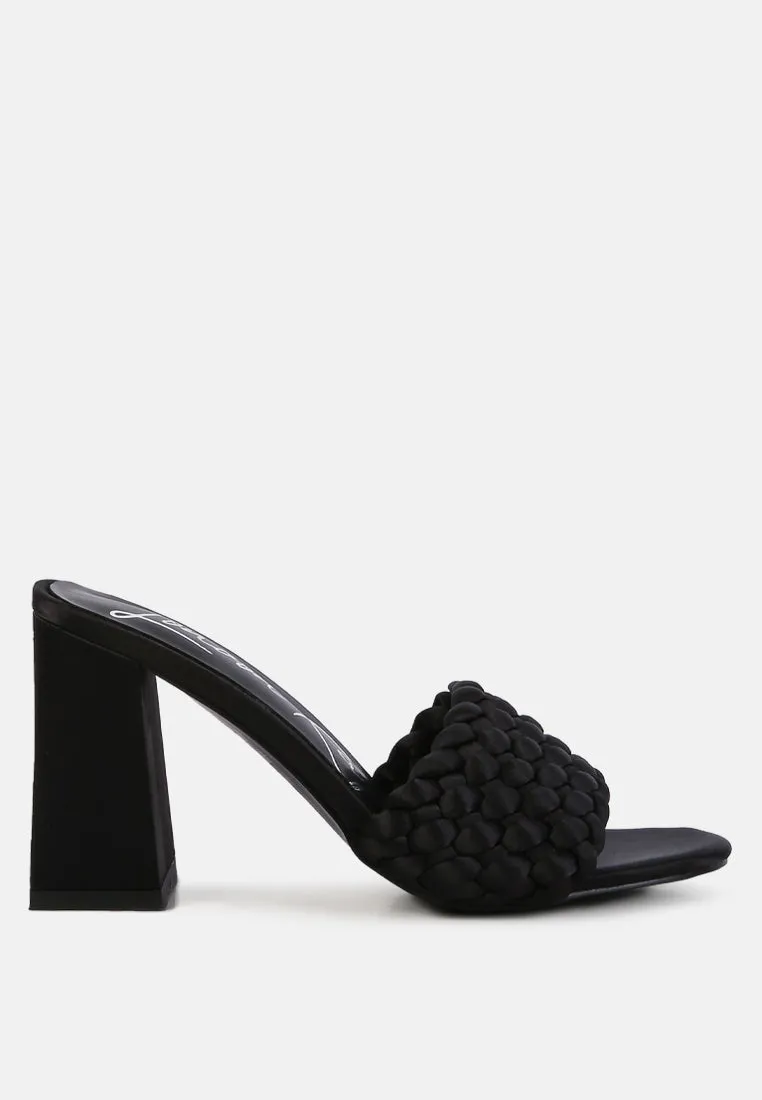 lust look braided satin block sandals