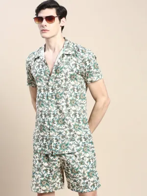 Men Beige Ethnic Motif Printed Co ord Set with Shorts
