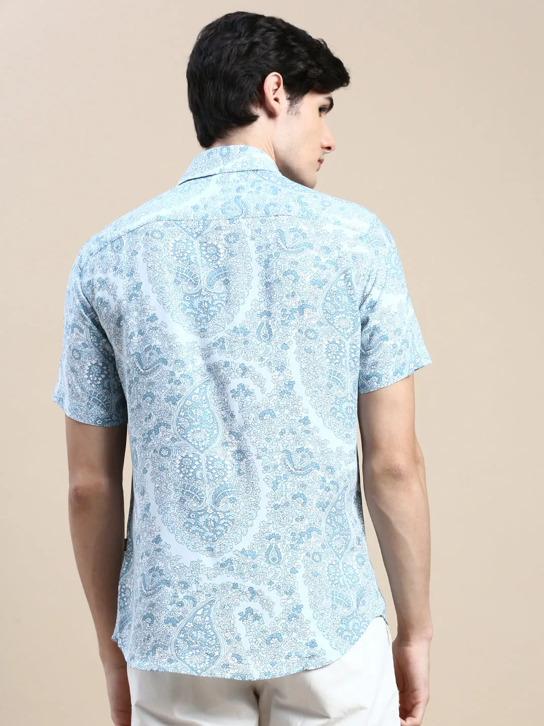 Men Blue Standard Slim Fit Floral Printed Cotton Casual Shirt
