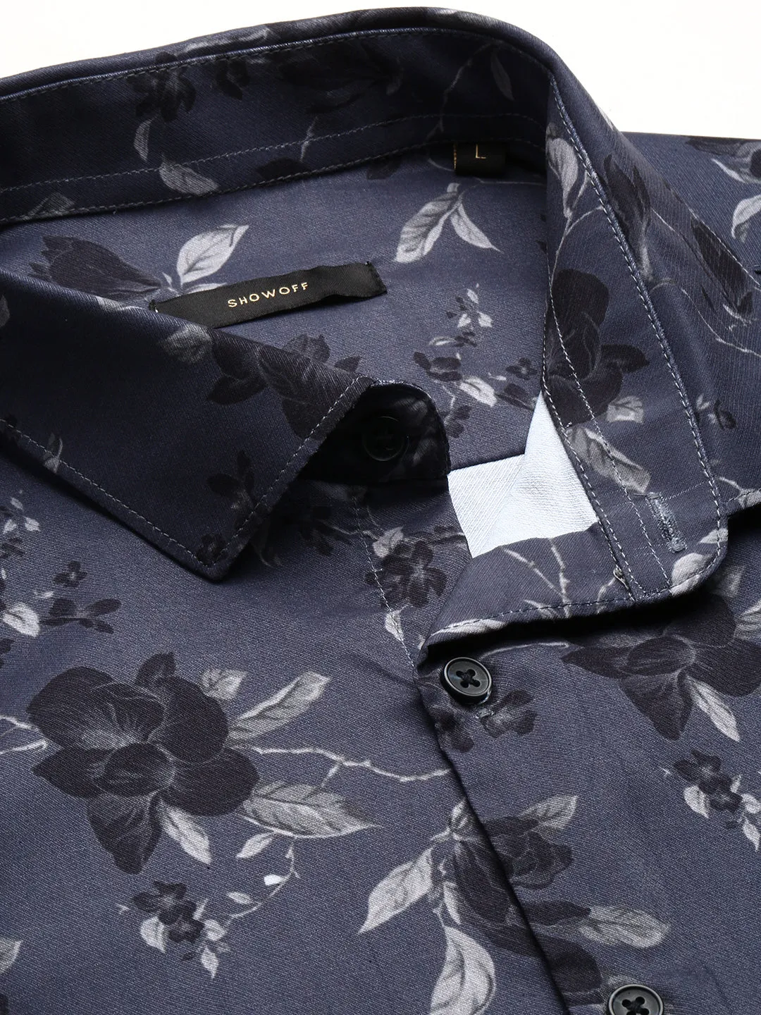 Men Grey Standard Slim Fit Floral Printed Cotton Casual Shirt
