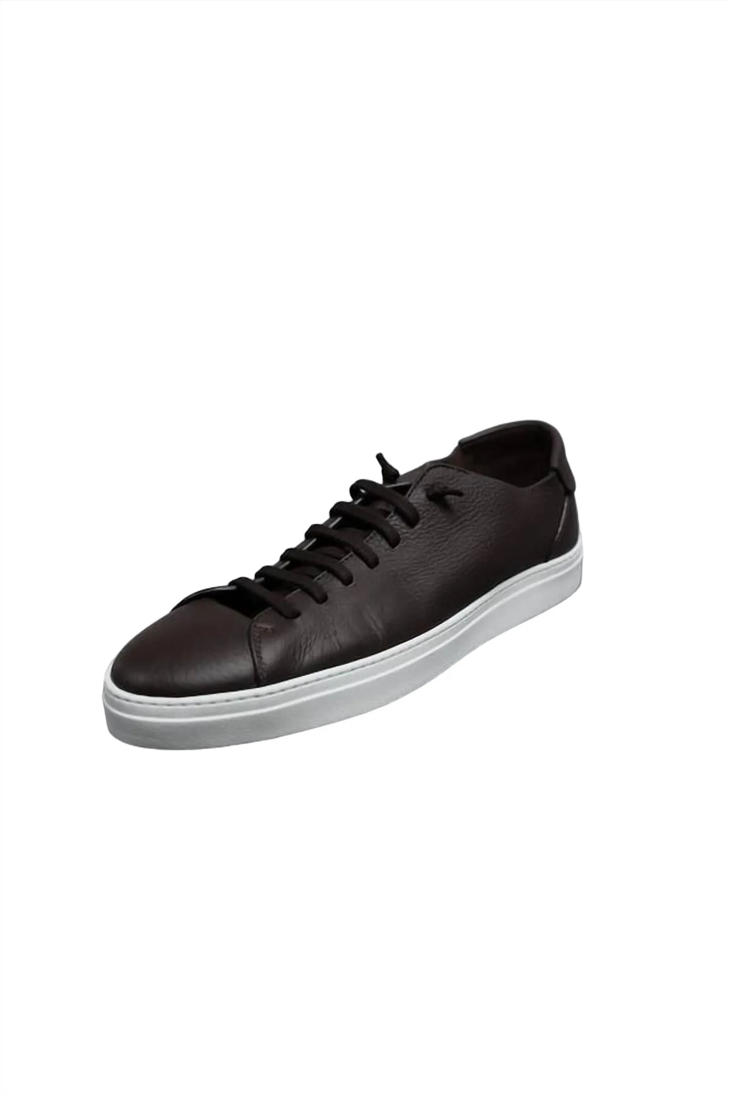 Men Leather Low-Top Sneakers In Brown