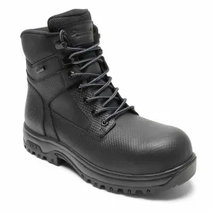 Men's 8000Works Waterproof Safety Plain Toe Boot - Xx-Wide In Black Textured Leather