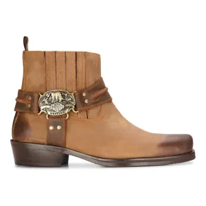 Mens Leather Cowboy Ankle Boots Brown Tan Biker Western Square Toe Hunting Boot