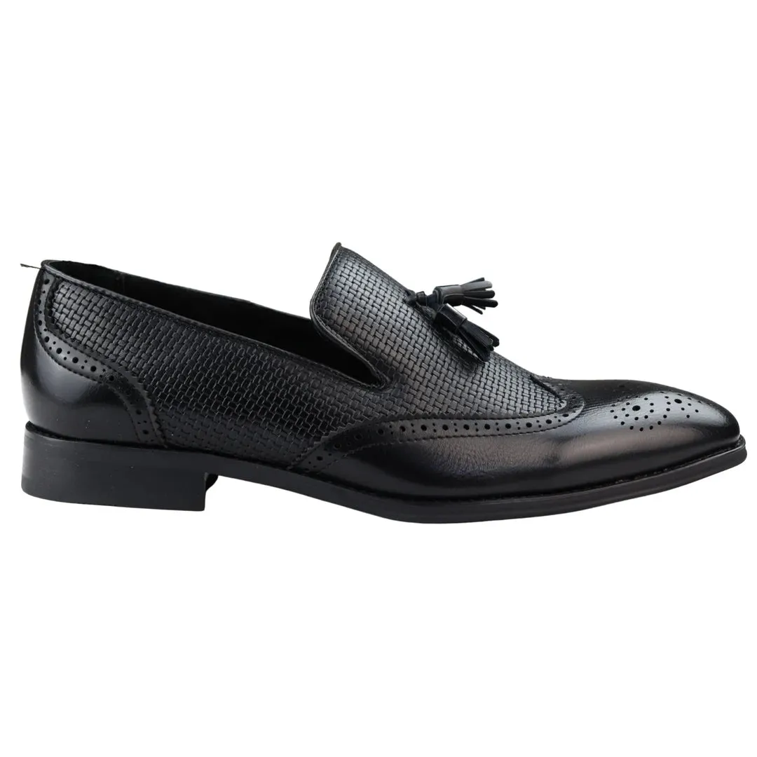 Moccasin Loafers Shoes Leather Lined Slip On Tassel Trim Smart Formal Shoe