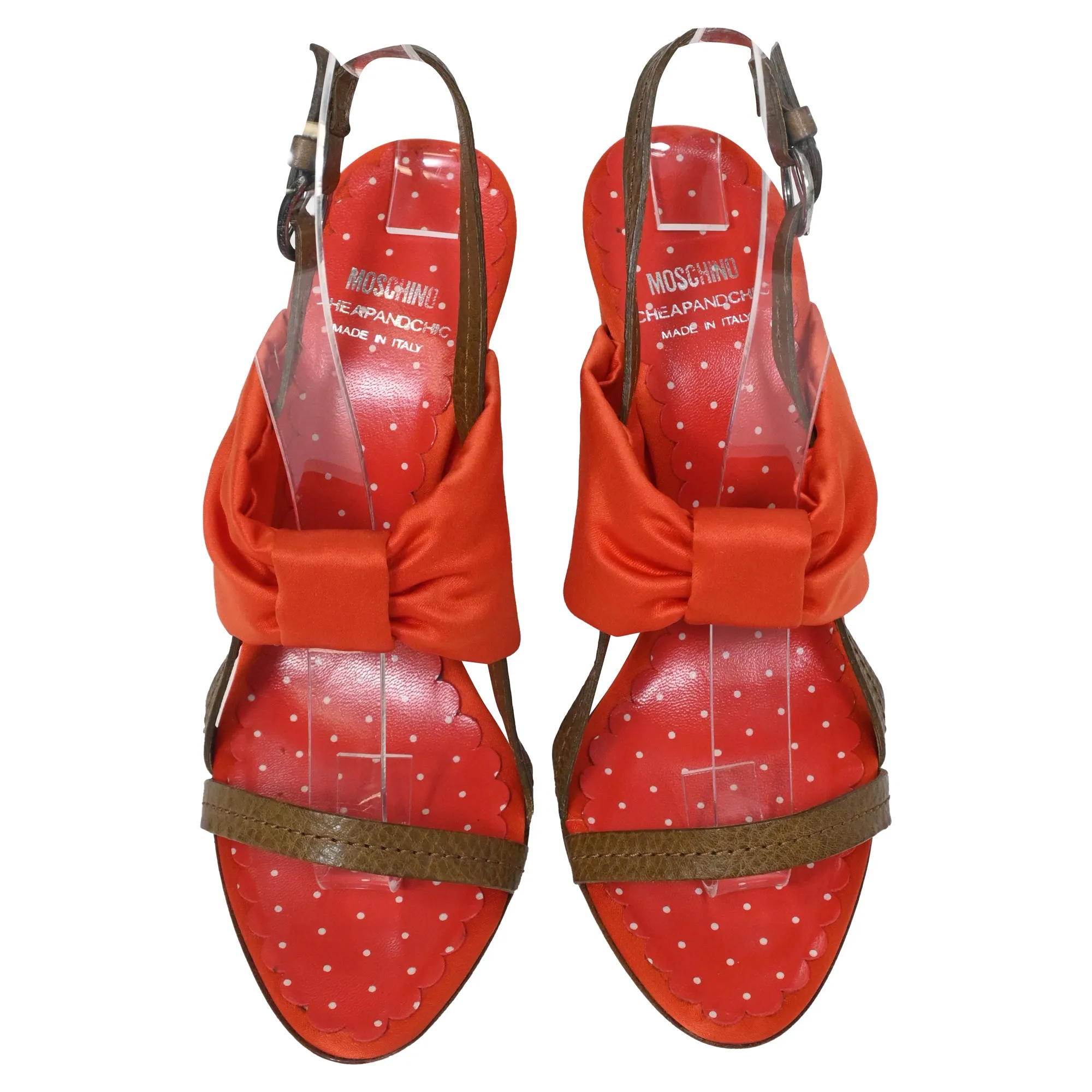 Moschino Cheap and Chic Bow Detail Sandals in Orange Satin
