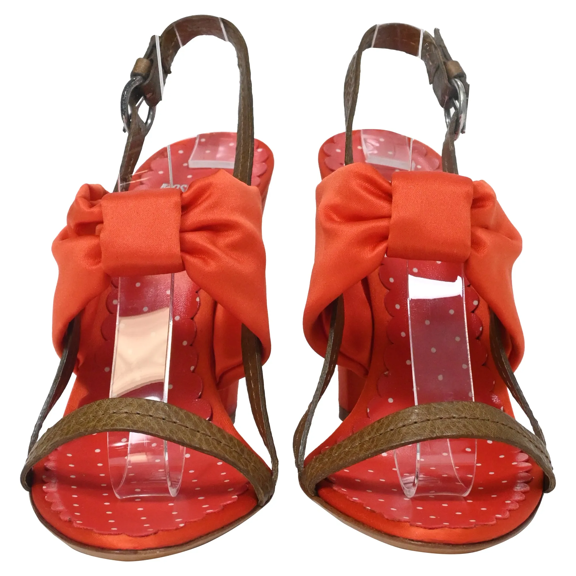 Moschino Cheap and Chic Bow Detail Sandals in Orange Satin