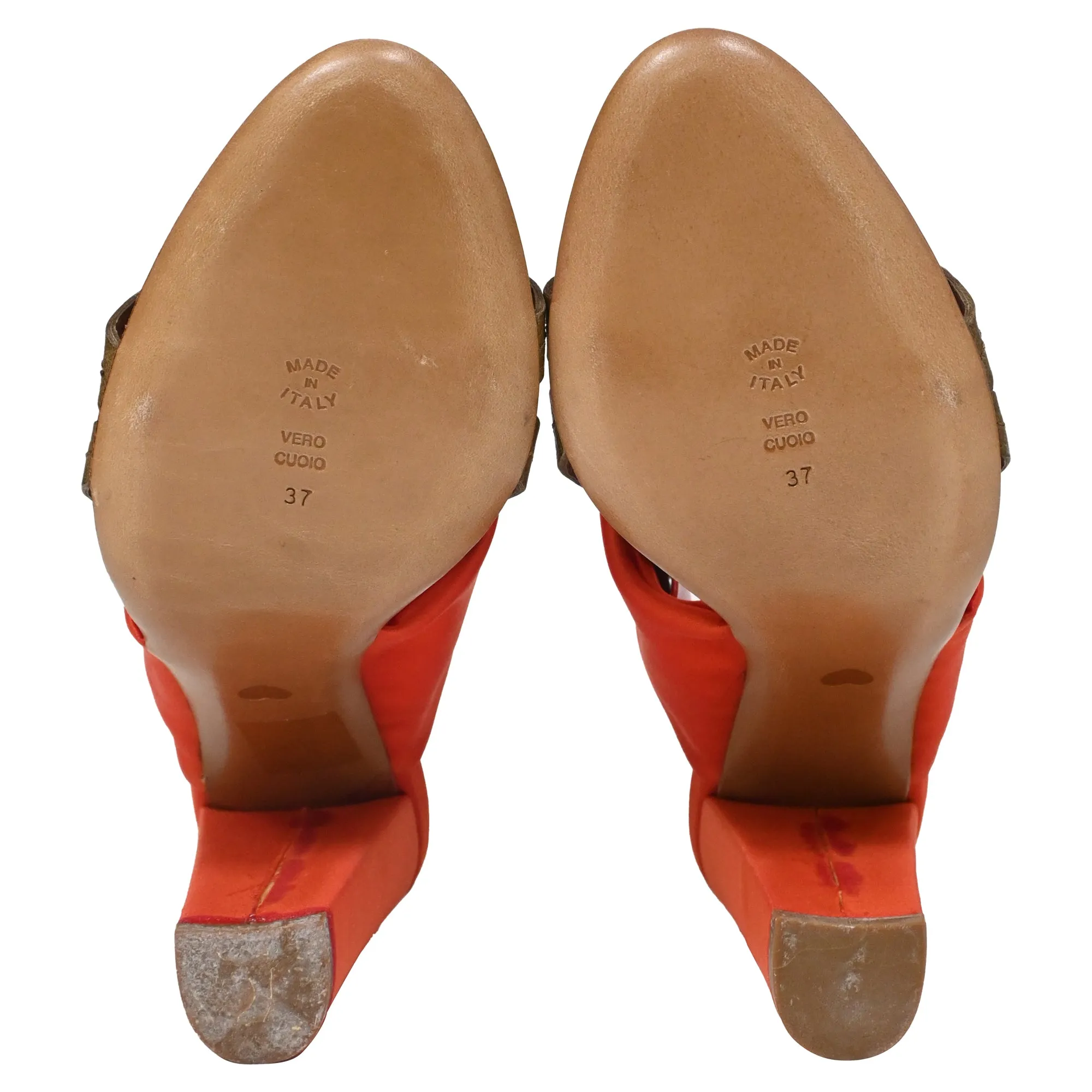 Moschino Cheap and Chic Bow Detail Sandals in Orange Satin