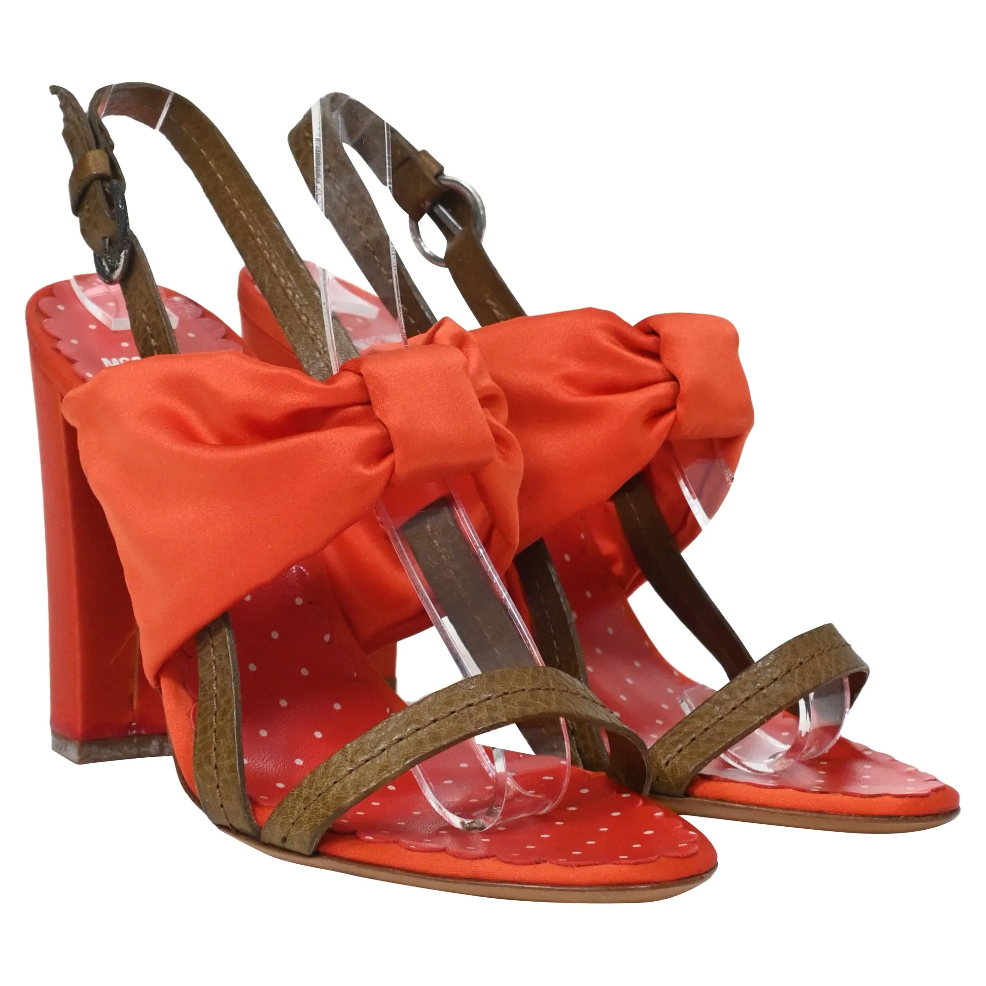 Moschino Cheap and Chic Bow Detail Sandals in Orange Satin