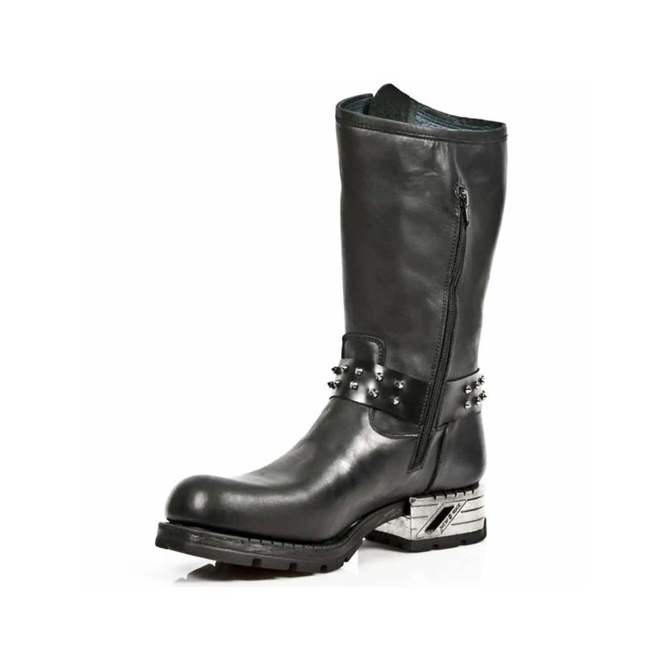 New Rock Men's Black Leather Gothic Cowboy Boots- MR030-S1