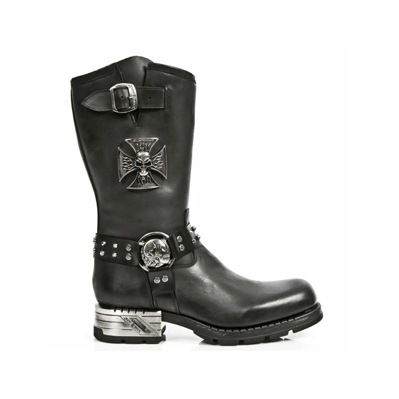 New Rock Men's Black Leather Gothic Cowboy Boots- MR030-S1