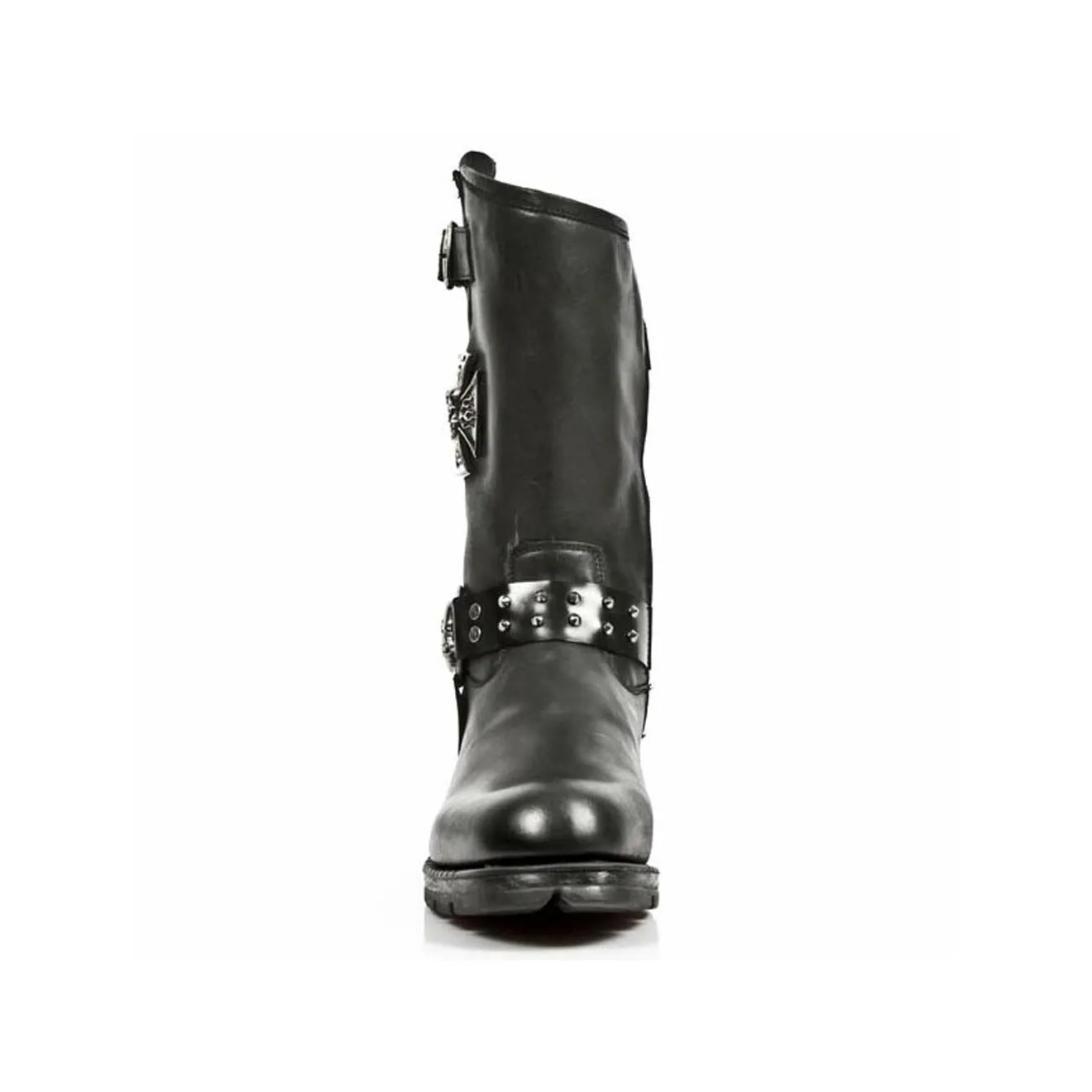 New Rock Men's Black Leather Gothic Cowboy Boots- MR030-S1