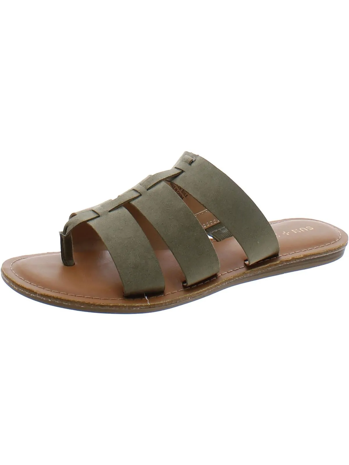 Oliaa Womens Faux Suede Toe-Post Slide Sandals