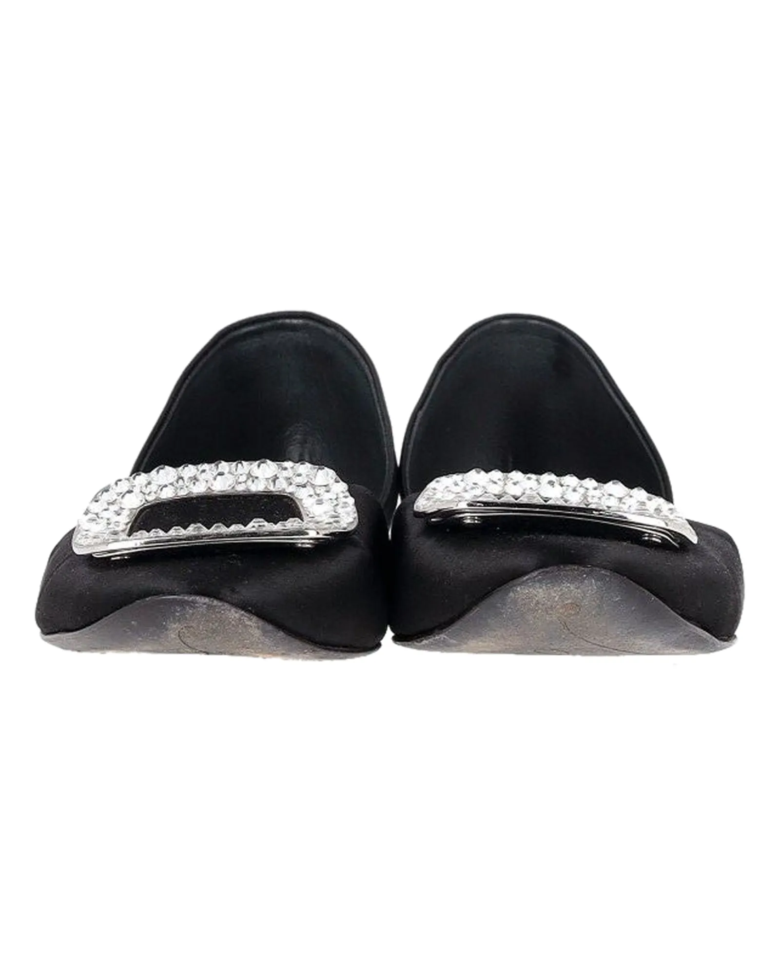 Roger Vivier Chips Prism Embellished Flats in Black Satin