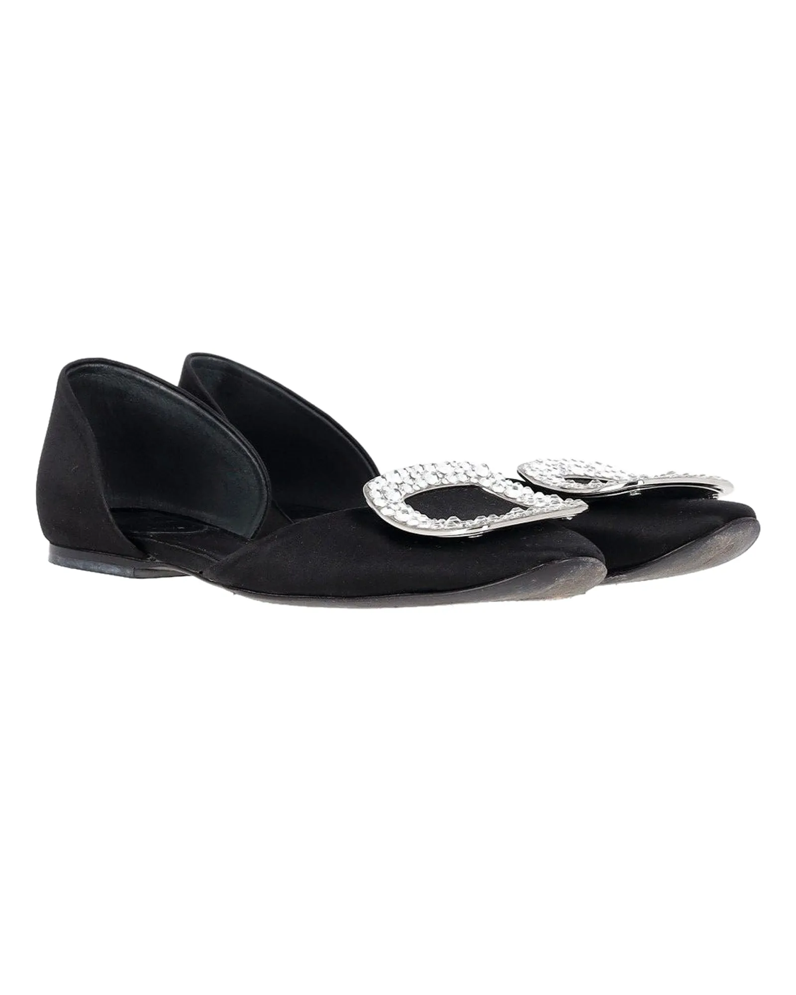 Roger Vivier Chips Prism Embellished Flats in Black Satin