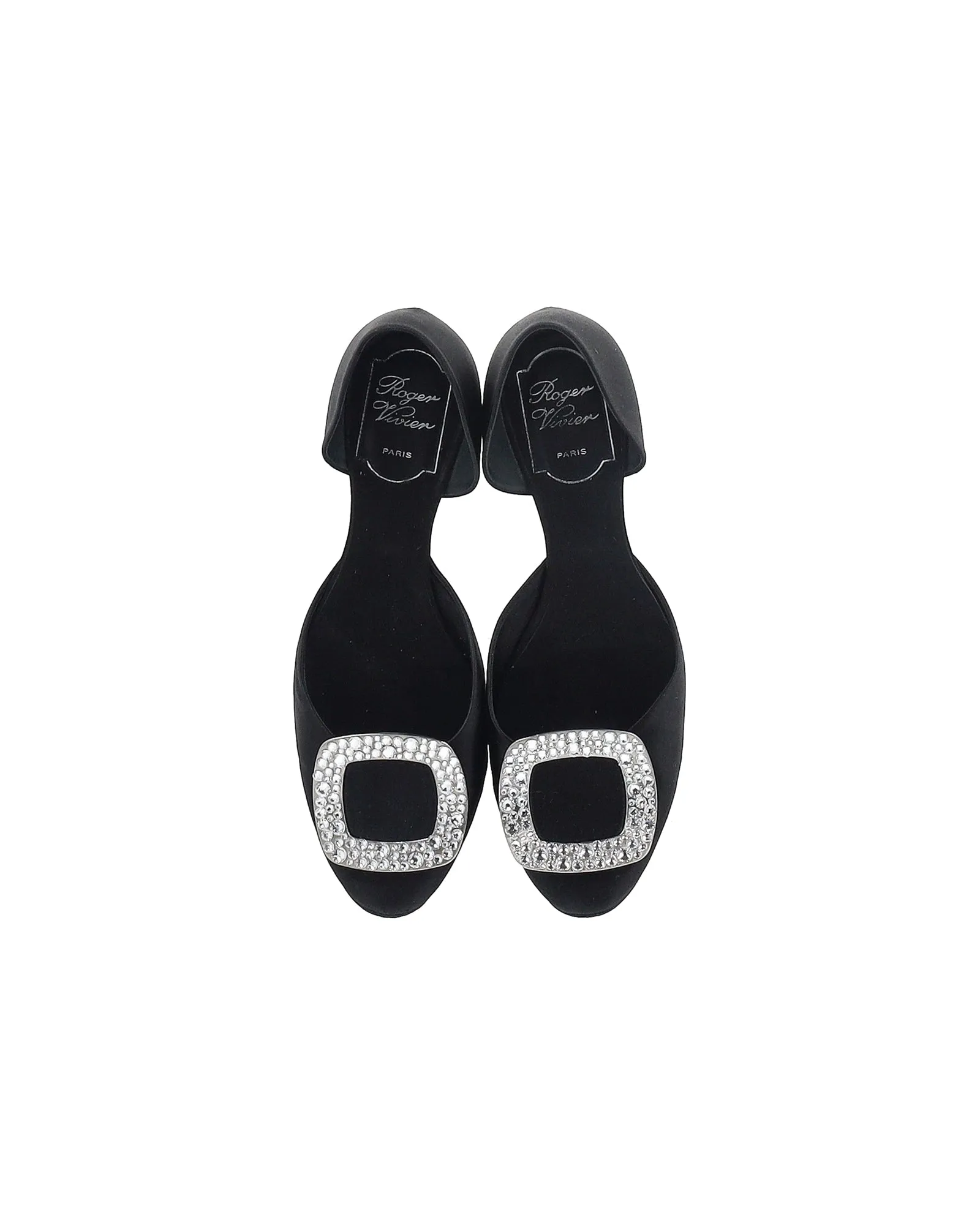 Roger Vivier Chips Prism Embellished Flats in Black Satin
