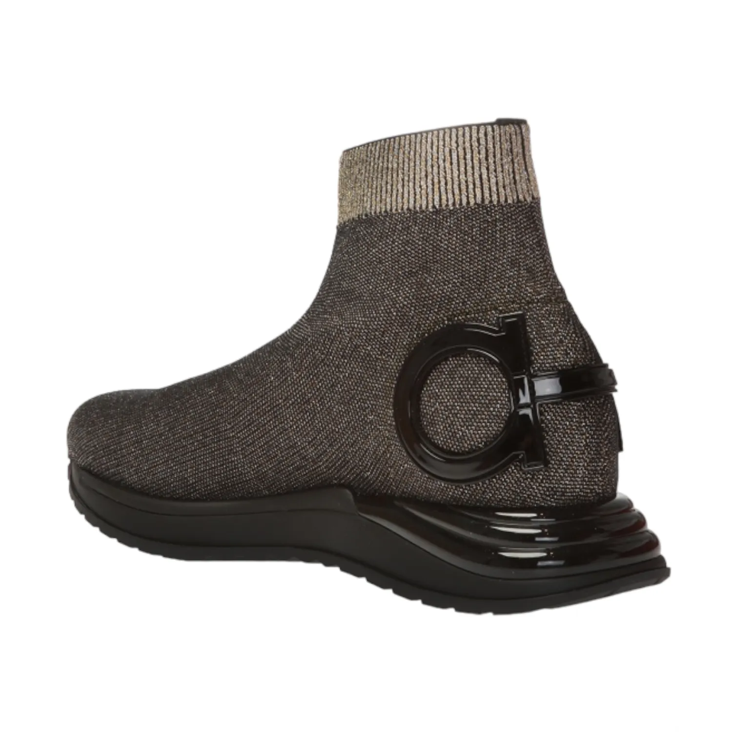 SALVATORE FERRAGAMO Gardena Women's 726011 BLK Metallic Sock Sneaker