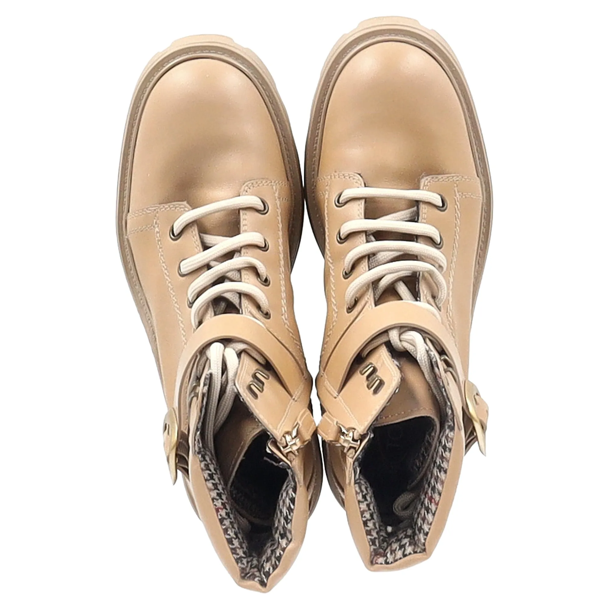 Tod's Buckled Lace-Up Heeled Combat Boots in Brown Calfskin Leather